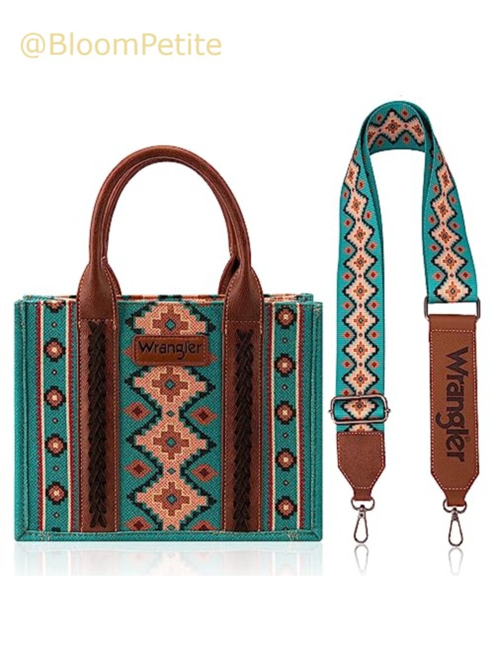 Western Aztec Cotton Canvas Satchel Tote with Detachable Guitar Strap